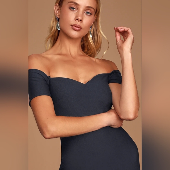 New, How Much I Care Midnight Blue Off-the-Shoulder Midi Dress - Picture 4 of 4